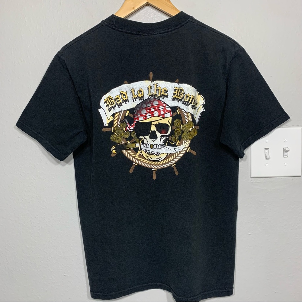 Vintage Bad To The Bone Pirate Skull Black‎ Tee Medium